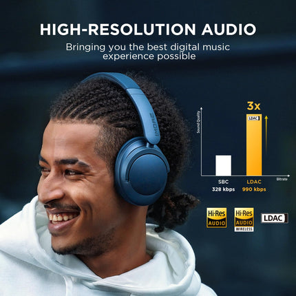 1MORE SonoFlow mürasummutavad kõrvaklapid, Bluetooth-kõrvaklapid aktiivse mürasummutusega, 70 tundi taasesitust, LDAC kõrglahutusega traadita heli, kõrvapealsed peakomplektid, selged kõned (sinine)