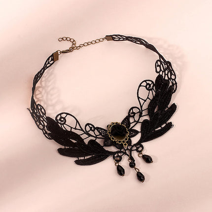 JewelryWe Ehted 3 tk maskikaelakee komplekt must seksikas paar Veneetsia pitsist silmamask gooti kaelakee kaelarihmaga naiste maskeraadi kostüüm Halloweeni karnevalipeoks Cosplay