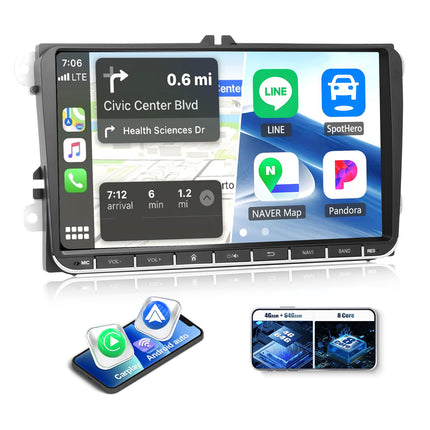 CAMECHO 4+64G 8-tuumaline navigatsiooniga autoraadio VW Passatile, Golfile, Jettale, EOSile, Polo Touranile, Seat Sharanile, 9-tolline Android 13 juhtmevaba Carplay Bluetooth-raadio tahavaatekaameraga ja Android Auto WIFI GPS FM/RDS +Canbusiga