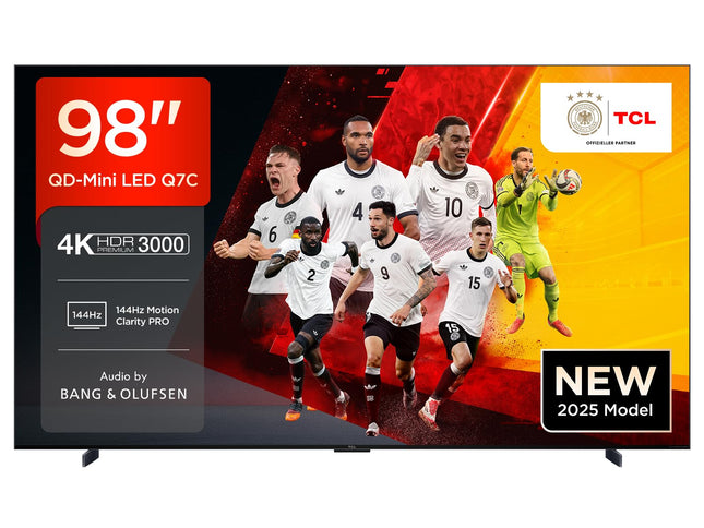 TCL 98Q7C 98-tolline QD-Mini LED-teler, 4K HDR Premium 3000, Google TV toega nutiteler (Dolby Vision IQ ja Atmos, HVA-paneel, Bang &amp; Olufseni heli, 144 Hz Motion Clarity Pro, Game Master)