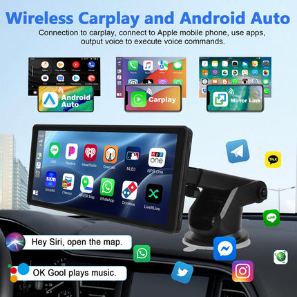 Podofo 10.26 inch IPS Portable Car Radio with Wireless Carplay Android Auto Touchscreen Digital Media Receiver 7-32V Touchscreen with Bluetooth/FM Transmitter/AUX/GPS/Airplay/SD/TF