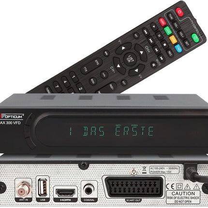 RED OPTICUM AX 300 VFD satelliitvastuvõtja PVR-iga | Digitaalne HD satelliitvastuvõtja tähtnumbrilise ekraaniga - DVB-S2 - HDMI - SCART - USB 2.0 - koaksiaalheli | 12V toiteallikas ideaalne telkimiseks