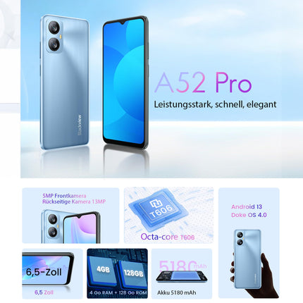 Blackview A52 Pro - 4G nutitelefon - mobiiltelefon T606 kaheksatuumalise protsessoriga - 6,5-tolline ekraan - 4 GB + 128 GB - 5180 mAh aku - 13 MP tagakaamera - roheline