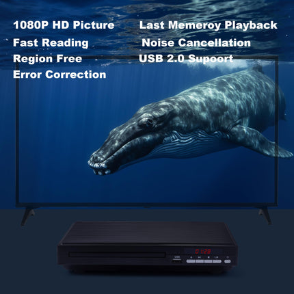 Sukinum DVD-mängija telerile, 1080P HD DVD-mängija koju, kõik piirkonnad, tasuta kompaktne mini-CD-mängija HDMI- ja AVI-kaabliga, USB 2.0 port, kaugjuhtimispult, sisseehitatud PAL