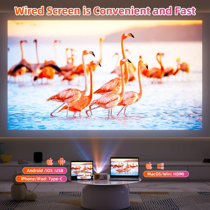 Vamvo miniprojektor YG300Pro, kaasaskantav LED-videoprojektor, ühildub nutitelefoni/PS4/Fire Stickiga, 1080p Full HD, Bluetooth 5.4 heli, kollane+valge, HDMI/USB/3,5 mm pesa