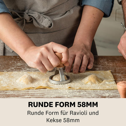 MARCATO Ravioli ja Küpsisevorm, Raviolimasin, Küpsisevormid, Täispuit ja valualumiinium, Valmistatud Itaalias, 58 mm Ümmargune Tempel