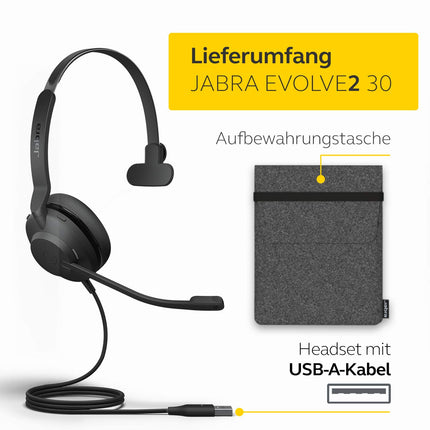 Jabra Evolve2 30 peakomplekt – monomüra summutavad kõrvaklapid – UC sertifitseeritud – kahe mikrofoniga kõnetehnoloogiaga – USB-A-kaabel – must