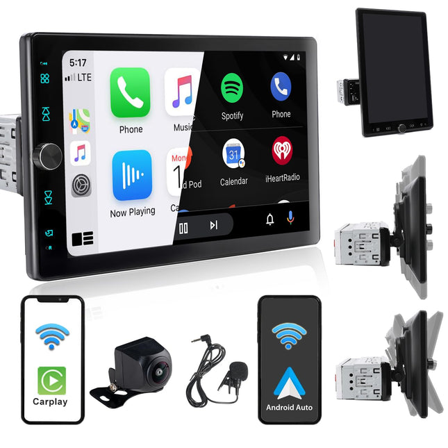 Alondy autoraadio 1Din 10,4-tollise pööratava ekraaniga, ühildub [juhtmevaba] Apple CarPlay/Android Auto Bluetoothi, USB AUX SD tahavaatekaamera AM/FM/RDS raadioga