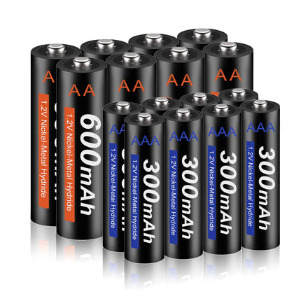 CITYORK päikesepatarei AA 600mAh + aku AAA 300mAh 1.2V NI-MH laetav, päikesepatarei päikeselampidele, päikeselampidele, aiavalgustitele, päikeseradadele, päikeseenergial töötavatele LED-valgustitele, äratuskelladele, mänguasjadele (16 tk pakis)