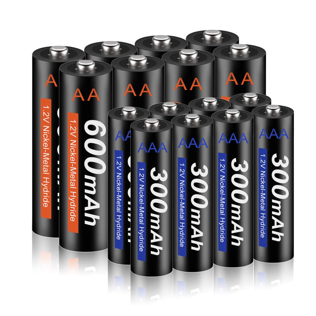 CITYORK päikesepatarei AA 600mAh + aku AAA 300mAh 1.2V NI-MH laetav, päikesepatarei päikeselampidele, päikeselampidele, aiavalgustitele, päikeseradadele, päikeseenergial töötavatele LED-valgustitele, äratuskelladele, mänguasjadele (16 tk pakis)