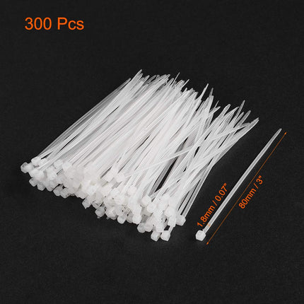 sourcing map 80 x 1.8 mm Self-Locking Nylon Cable Ties White 300 Pieces