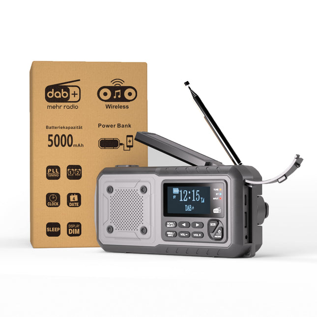 Acta Berg väntraadio DAB+/FM | Hädaabiraadio vända ja 5000 mAh akuga | Päikeseenergial töötav raadio äratuskellaga | Käsivändaga pimendav hädaabivarustus | Taskulamp ja laadija | SOS