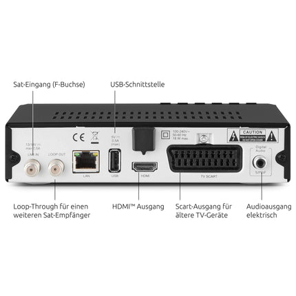 TechniSat HD-S 210 – kompaktne HD satelliitvastuvõtja (DVB-S/S2, HDMI, USB meediapleier, eelinstallitud kanalid, unetaimer, kaugjuhtimispult) must