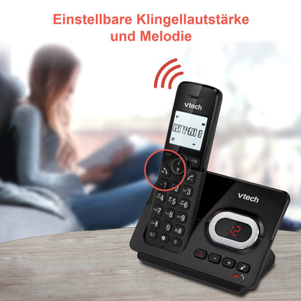 VTech CS2051 Cordless Phone with Answering Machine and 2 Handsets, ECO+ Mode, Senior Phone, Landline Phone, Call Blocker, Hands-Free Function, Large Buttons, 1-Line Display, Black
