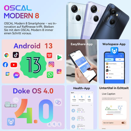 OSCAL Modern 8 nutitelefon ilma lepinguta 16GB+128GB/1TB, 90Hz 6.75" HD+ IPS Android telefon 2Ghz, 50MP+8MP nutitelefon, 6000mAh/18W kiirlaadimine/OTG, näotuvastus/sõrmejäljetuvastus, 5G WiFi/BT5.0 - must