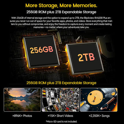 Blackview BV6200 Plus lepinguta õuetelefon 2025, 24GB + 256GB/2TB õuenutitelefon Android 14, 6,56" ekraan, 98db 3W kõlar, 11000mAh, IP68 veekindel ehitusplatsi telefon, kahekordne 4G, must