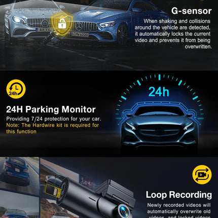 GKU 4K autoregistraator esi- ja tagakaameraga, 5 GHz WiFi GPS, kahekordne autoregistraator, 1,5” IPS miniautokaamera 64 GB SD-kaardiga, parkimismonitor, öönägemine, WDR, 170° lainurk, G-andur, rakenduse juhtimine, max 256 GB