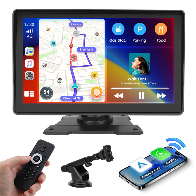 Inefala 7-tolline Carplay juhtmevaba auto, CarPlay ja Android Auto kaasaskantav puuteekraan, Mirror Link, EQ seaded, kaugjuhtimispult, FM/TF/USB