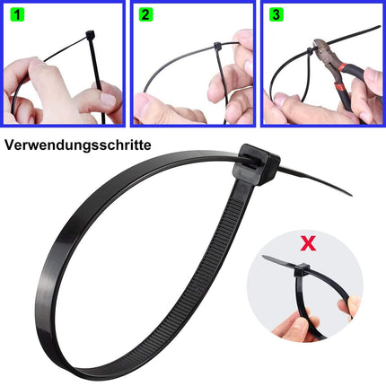 Yaluzibi 1000 tk mustad kaablisidemed, 200 mm x 3,6 mm nailonist kaablisidemed, pikad, UV-kindlad, 8-tollised kaablisidemed, tõmbetugevus 18 kg, iselukustuvad kaablite korrastamiseks, aiandus