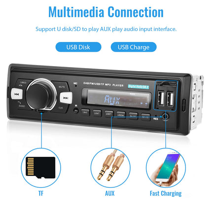 Hodozzy DAB+/DAB autoraadio 1 DIN Bluetooth 5.0, 2xUSB/SD/EQ/Aux-sisend, roolil juhtimine, käed-vabad süsteem, MP3-mängija, 25W*4