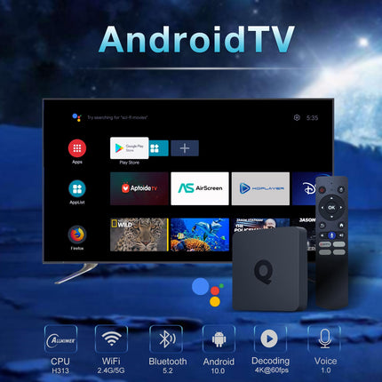 Android TV Box, Android 10.0 teleriboks, 2 GB RAM, 16 GB ROM, H313 neljatuumaline Cortex-A53, tugi 2.4/5.0 GHz WiFi BT5.2 HDR10.0 3D 4K 1080P Android Box