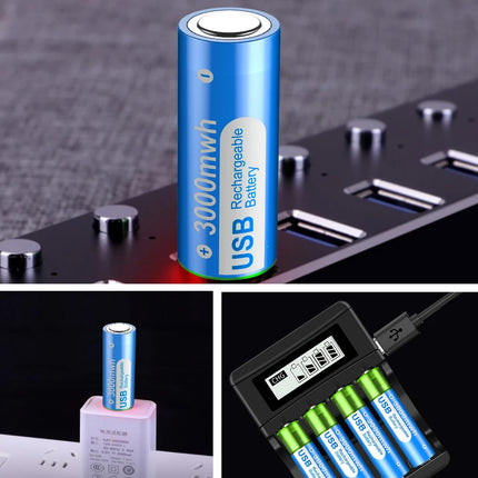 USB Rechargeable AA Battery 3000mWh/Lithium - 1.5V Li-Ion AA Battery Rechargeable High Capacity Rechargeable Batteries AA Quick Charge in 1.5 Hours (4Pcs)