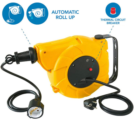 Electraline 100236 kaablitrummel/automaatne kaablirull 10 m (8+2 m kaabel, seinale ja lakke paigaldamiseks), kollane