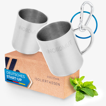 NORDMUT® Stainless Steel Thermo Mug [Set of 2] Camping Mug | Sustainable Stainless Steel Mug | Double-Walled Insulated and BPA-Free Coffee Mug | Mug Set for Camping &amp; Outdoors [2 x 400 ml]