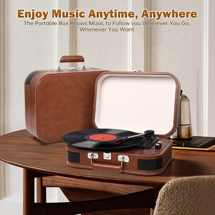 Record player case with speaker &amp; Bluetooth 5.4 | 3 speeds (33/45/78 rpm) • Portable record player • Vinyl-to-MP3 converter • Retro design brown