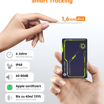 NOVOO Air Tag rahakoti jälgimiskaart, õhuke 1,6 mm nutikas Bluetooth-silt, mis ühildub Apple Find My rakendusega (ainult iOS), 6-aastase akueaga GPS-esemete leidja rahakoti, pagasisildi ja passi jaoks