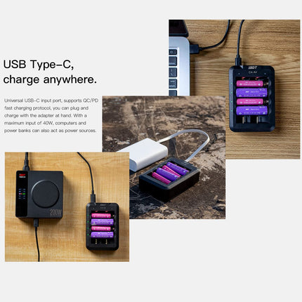 ISDT C4 Air Fast akulaadija, universaalne majapidamisakulaadija Bluetoothi ​​rakenduse ühenduse funktsiooniga, USB C tsüklilise laadimise ja tühjenemise laadija AAA/AA/18650/26700 akude jms jaoks.
