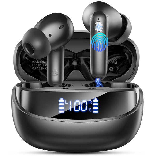 Bluetooth-kõrvaklapid, juhtmevabad kõrvaklapid Bluetooth 5.4 HiFi stereo, kõrvasisesed kõrvaklapid ENC mürasummutavate mikrofonidega, IP7 veekindlad kõrvaklapid, 50 tundi mänguaega juhtmevabad kõrvaklapid LED-ekraaniga, USB-C