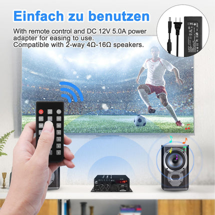 AK-380 Bluetooth 5.0 HiFi Amplifier 2.0-Channel 40W x 2 Max. 400W Mini Amplifier Stereo Audio Power Amplifier Receiver with USB SD Slot, FM Radio for Car and Home Speakers