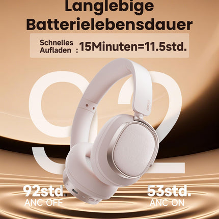 Edifier ES850NB juhtmevabad kõrvaklapid mürasummutusega, kõrglahutusega heli, LDAC, 92 tundi mänguaega, Bluetooth 5.4 ja mitmikpunktühendus, tehisintellektiga kõnemüra vähendamine, kokkupandav – roosa