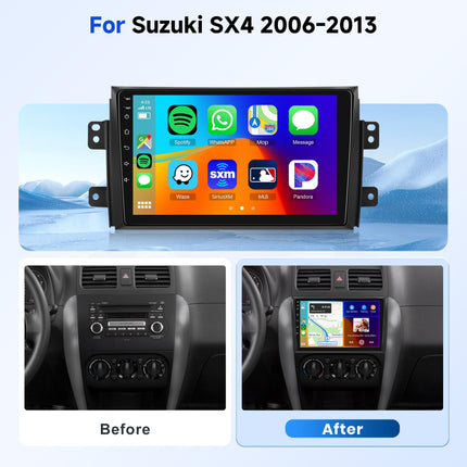 2G+64G Android autoraadio Suzuki SX4 2006-2013 FIAT Sedici 2005-2014 jaoks koos Carplay Android Auto, Rimoody 9-tollise 2.5D puutetundliku ekraaniga autoraadio GPS-navigatsiooniga Bluetooth FM RDS WiFi EQ tahavaatekaamera