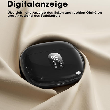 ZZU Bluetooth kõrvaklapid, kõrvasisesed kõrvaklapid, juhtmevabad Bluetooth 5.3 koos HiFi stereoga, 4 ENC mürasummutava mikrofoniga, 48-tunnise mänguajaga, LED-ekraaniga, IPX7 kõrvaklapid tehisintellektiga iPhone'i, Androidi, töö ja õppimise jaoks