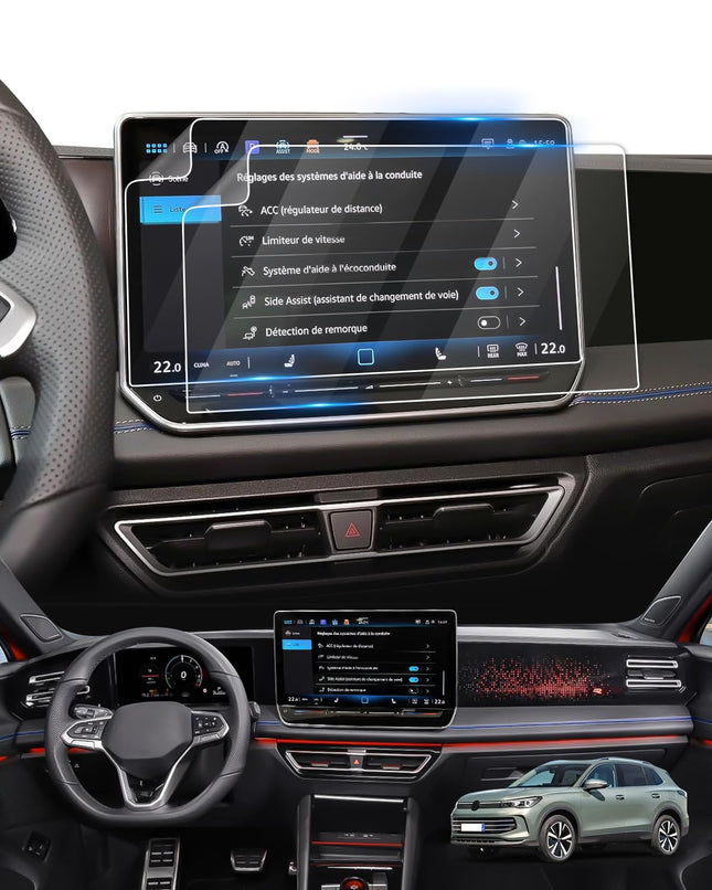 LFOTPP [2 tk] Ekraanikaitse, mis ühildub VW Tiguan III MK3 2024 2025 12,9-tollise Discover navigatsiooni-GPS puuteekraaniga, Tiguan 3 12,9-tollise Nano PET 5H kriimustuskindel kaitsekile lisatarvikutega