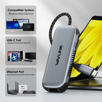 WAVLINK USB C to 5G Ethernet Adapter with 95W PD, USB C Adapter with 5000 Mbps, Ethernet Network Adapter for Laptops, Computers, Compatible with Windows 10/11, Mac OS 11 or higher, Linux and more