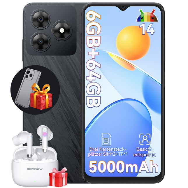 Blackview Wave 8C mobiiltelefon ilma lepinguta Android 14, 6GB+64GB/2TB SD, Octa Core 6.56" HD+, 5000mAh aku, 13MP+8MP kaamera, 4G kahe SIM-kaardiga nutitelefon ilma lepinguta Soodne SIM-lukuta, GPS/2-aastane garantii