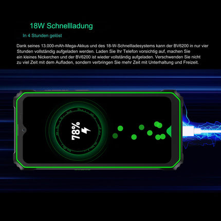 Blackview BV6200 - õuemobiiltelefon - nutitelefon 6,5-tollise ekraaniga - 64 GB ROM, 4 GB RAM - Android 13 - võimas 13 000 mAh aku - 13 MP kaamera - must