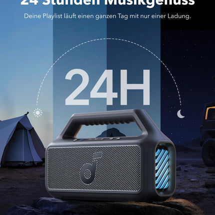 Soundcore by Anker, Boom 2 Outdoor Speaker, 80W, Subwoofer, BassUp 2.0, 24h Battery, IPX7 Waterproof &amp; Floats, LED Light, USB-C, EQ, BT 5.3, Portable Bluetooth Speaker, Camping, Beach, Garden