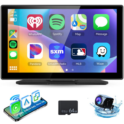 Hodozzy Portable Car Radio Wireless CarPlay Display Android Auto, Airplay Mirror Link, 9 Inch Touchscreen Monitor CarPlay Screen with Bluetooth, AUX/FM/SD Card, Car Multimedia Player with Camera