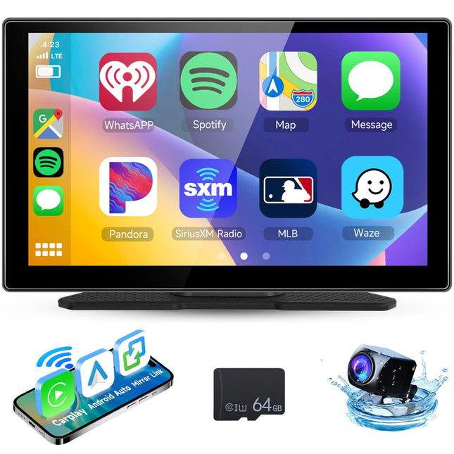 Hodozzy Portable Car Radio Wireless CarPlay Display Android Auto, Airplay Mirror Link, 9 Inch Touchscreen Monitor CarPlay Screen with Bluetooth, AUX/FM/SD Card, Car Multimedia Player with Camera