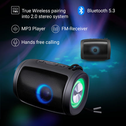 Defender® Enjoy S200 Bluetooth Speaker – Portable 5W Music Box with TWS, LED Light, Radio, USB, MicroSD, MP3, AUX, Microphone, Hands-Free Function &amp; 10h Battery – Wireless Mini Speaker with Handle