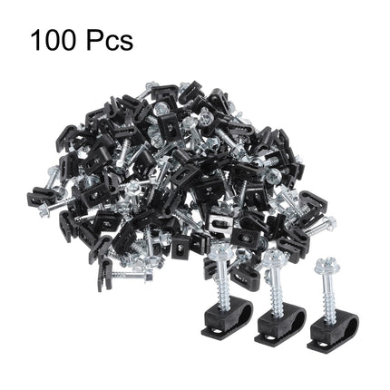 Hankimiskaart 100 tk individuaalsed koaksiaalkaabli klambrid 6 mm kruviklamber elektrijuhtme juhtmehoidik plastist juhtmeklambrid kaabli haldamiseks mustad
