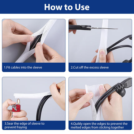 Romon 6m Cable Sleeve, 16mm-25mm Cuttable Cable Duct Self-Closing, Flexible Woven Cable Sheath, Spiral Hose for TV PC Home Theater Automotive Cable, Cable Management Bite-Resistant for Dogs - White