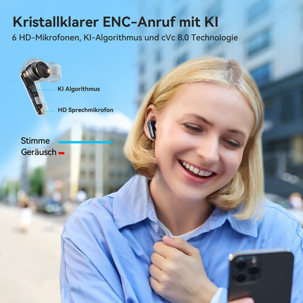 EarFun Air Pro 4 Bluetooth-kõrvaklapid adaptiivse hübriidmüra summutusega, aptX Lossless tehnoloogia, kõrglahutusega heli, LDAC, 6 mikrofoni, cVc 8.0 tehisintellektiga kõned, 52-tunnine aku tööiga, Multipoint, Bluetooth 5.4 ja kõrvasisese tuvastus.