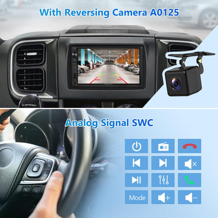 Eonon 7-tolline Linux Double Din autostereo, juhtmevaba CarPlay, Android Auto, kiirlaadimine, USB, DSP, Bluetooth, MirrorLink, RCA sisend/väljund, AUX sisend ja tahavaatekaamera x3