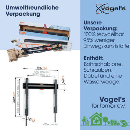 Vogel's Comfort TVM 3405 lameekraaniga teleri seinakinnitus 32–77-tollistele teleritele, max. 50 kg, teleri kinnitus max. VESA 400x400, universaalne ühilduvus, kaugus seinast vaid 2,2 cm