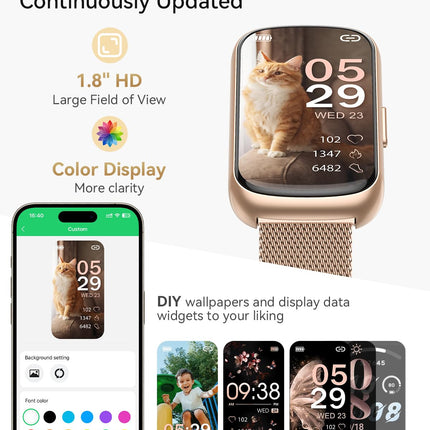 RUXINGX Smartwatch Women, 1.47″ Fitness Watch with 24 Sports Modes, 24H Heart Rate Monitor, SpO2, Sleep Monitor, Menstrual Cycle, IP68 Waterproof Sports Watch Pedometer with WhatsApp for Android iOS Rose Gold